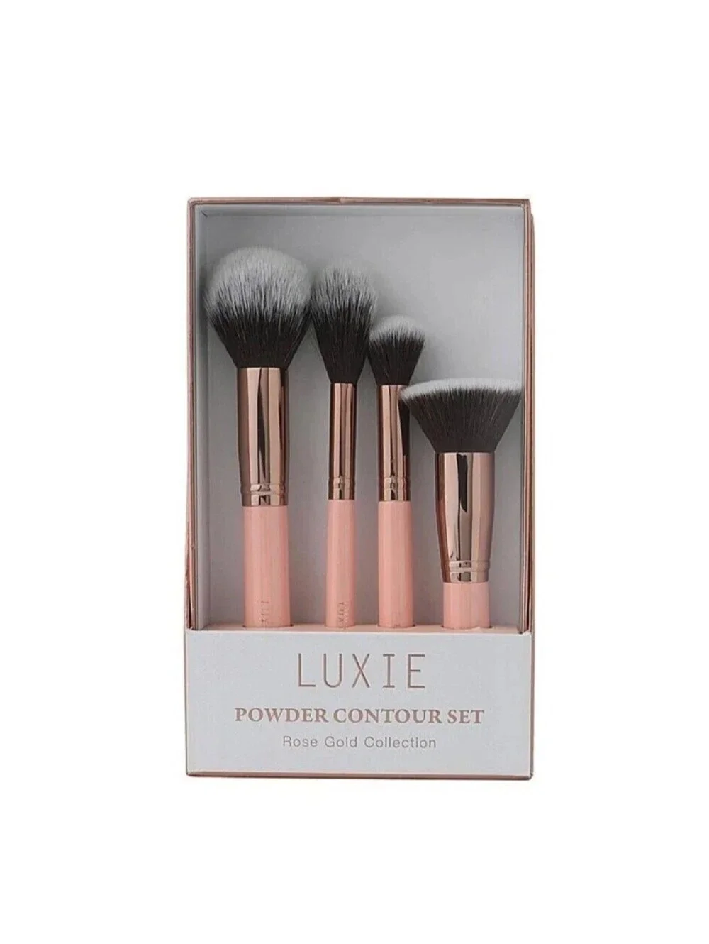 Luxie Rose Gold Collection Powder Contour Set 4 Piece Makeup Brush Set Pink New